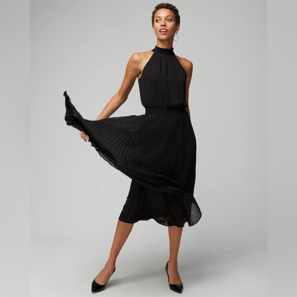WHBM Pleated Halter Mini Dress in Black
